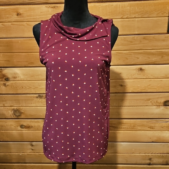 Banana Republic Tops - Banana Republic Maroon Heart Print Cowlneck Sleeveless Blouse Medium